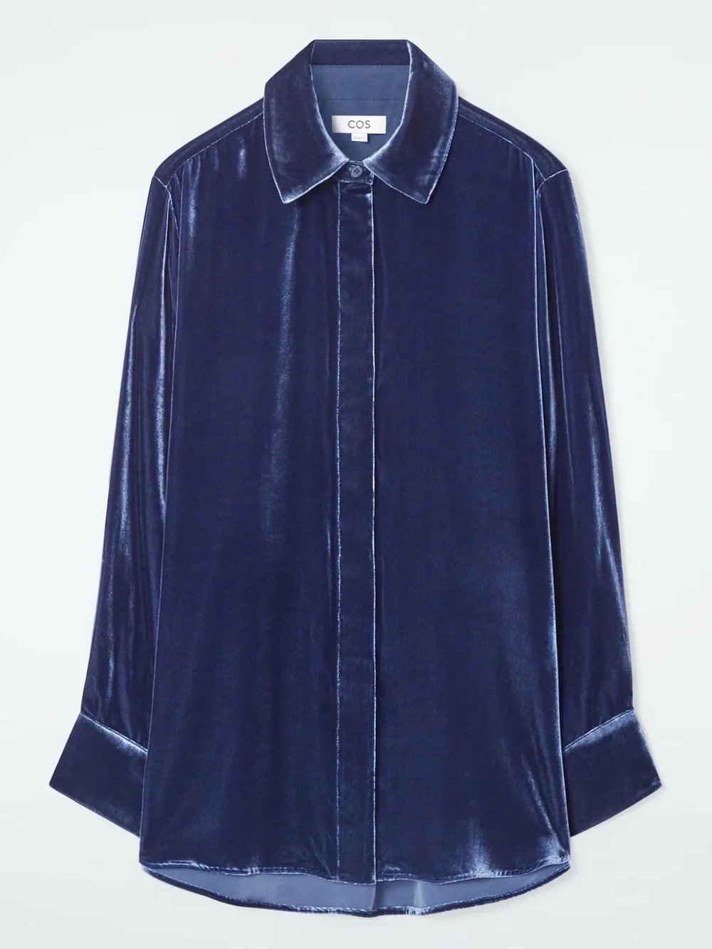 COS Deep Navy Velvet Button-Down Shirt - Picture 1 of 5